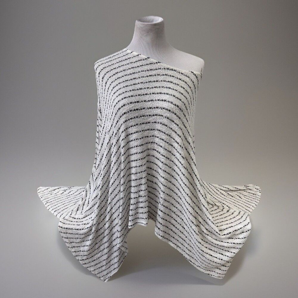SPLA White & Black Striped Knit Poncho Lightweight Sweater Asymmetrical One Size